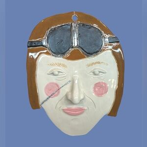 Aviator “Amelia Earhart” Wall Art Decor Ceramic Porcelain Brown and Gray Mask